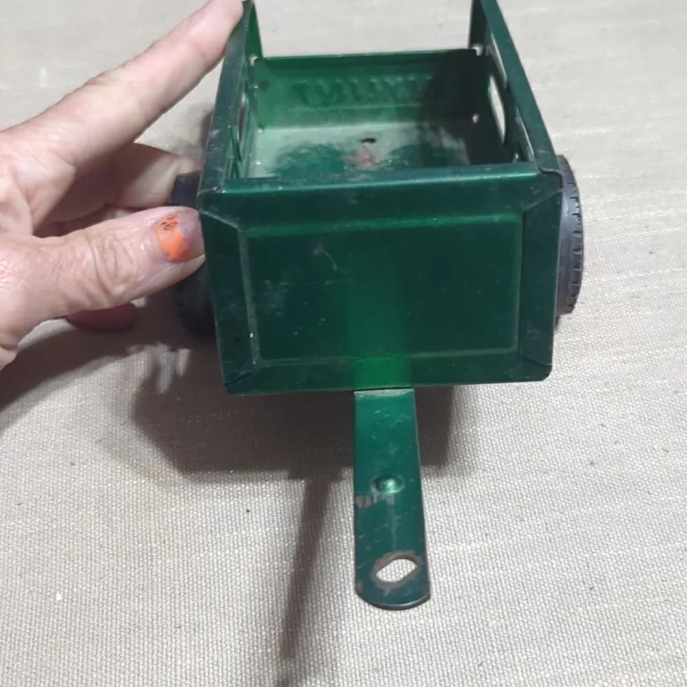 2- Vintage Metal Nylint Toy Wagon Trailer Metallic Green 6” x 3” w/ 2.75” Tongue